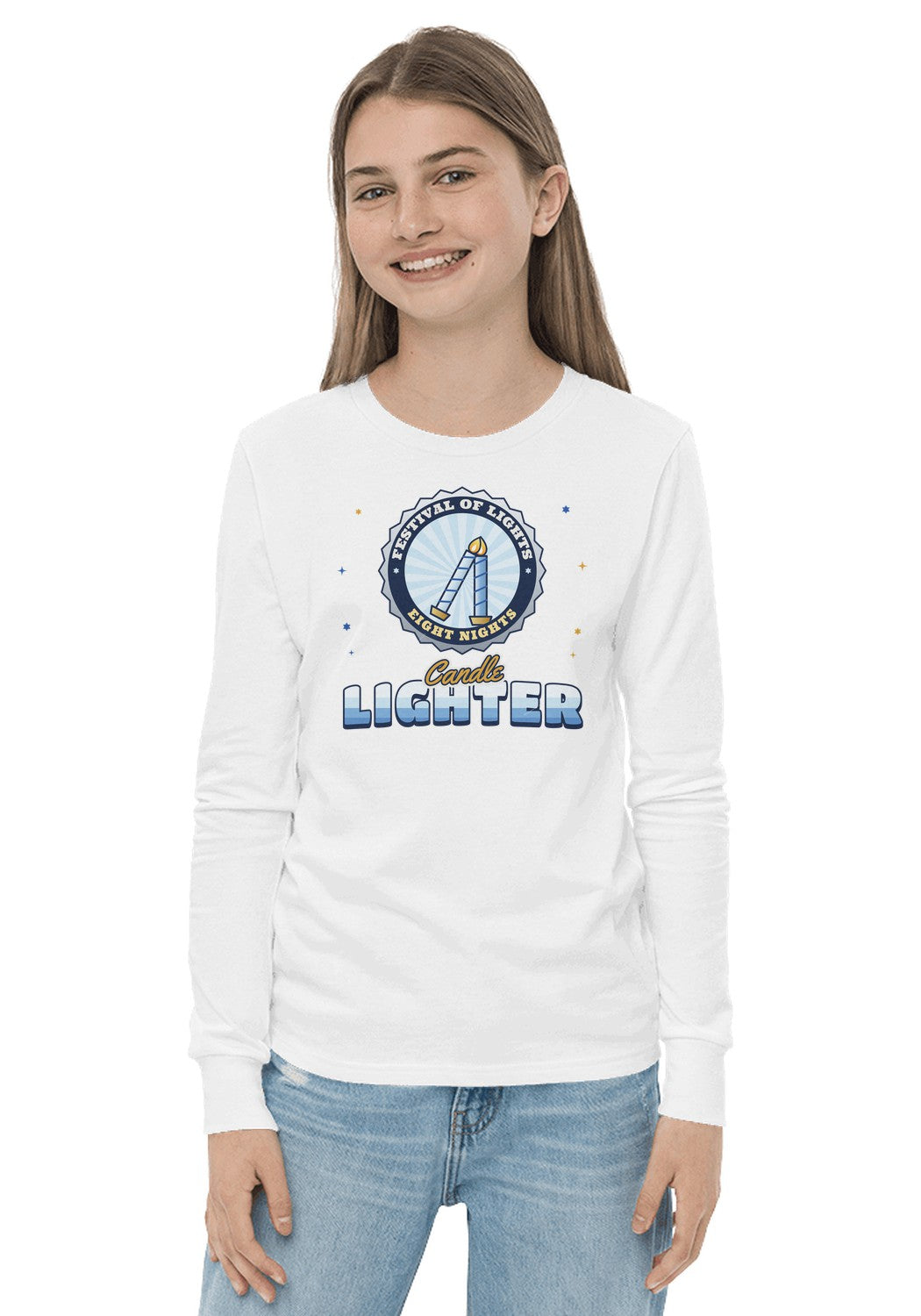 Candle Lighter long sleeve pajama tee in White