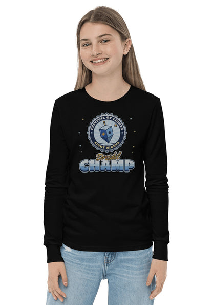 Dreidel Champ long sleeve pajama tee in Black