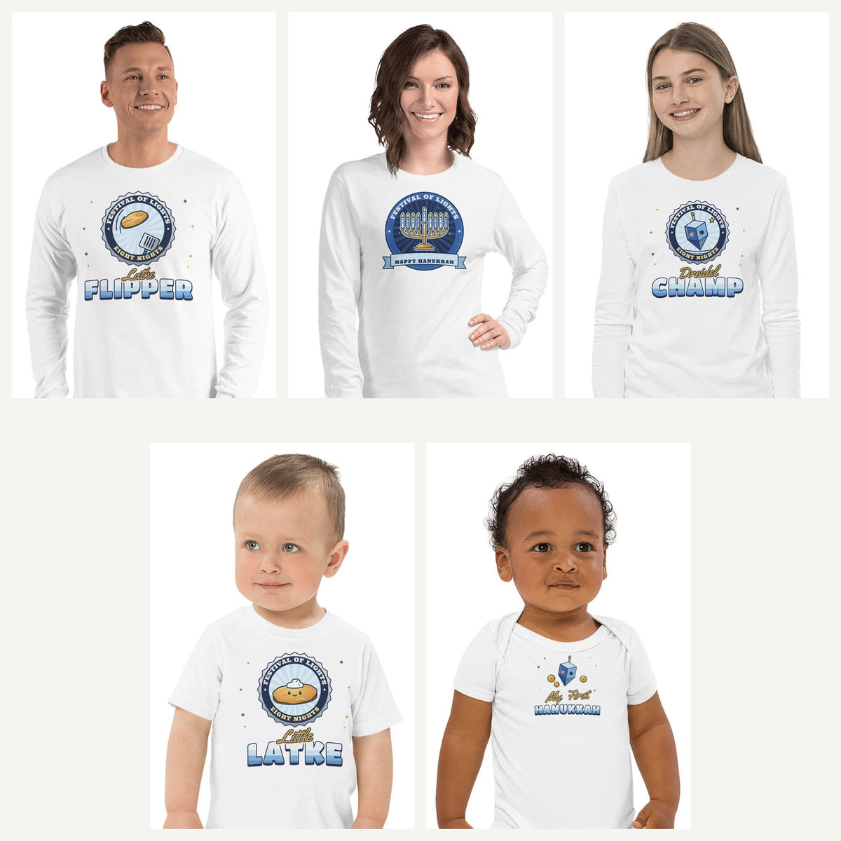Hanukkah Family Pajama Shirts in White, family set