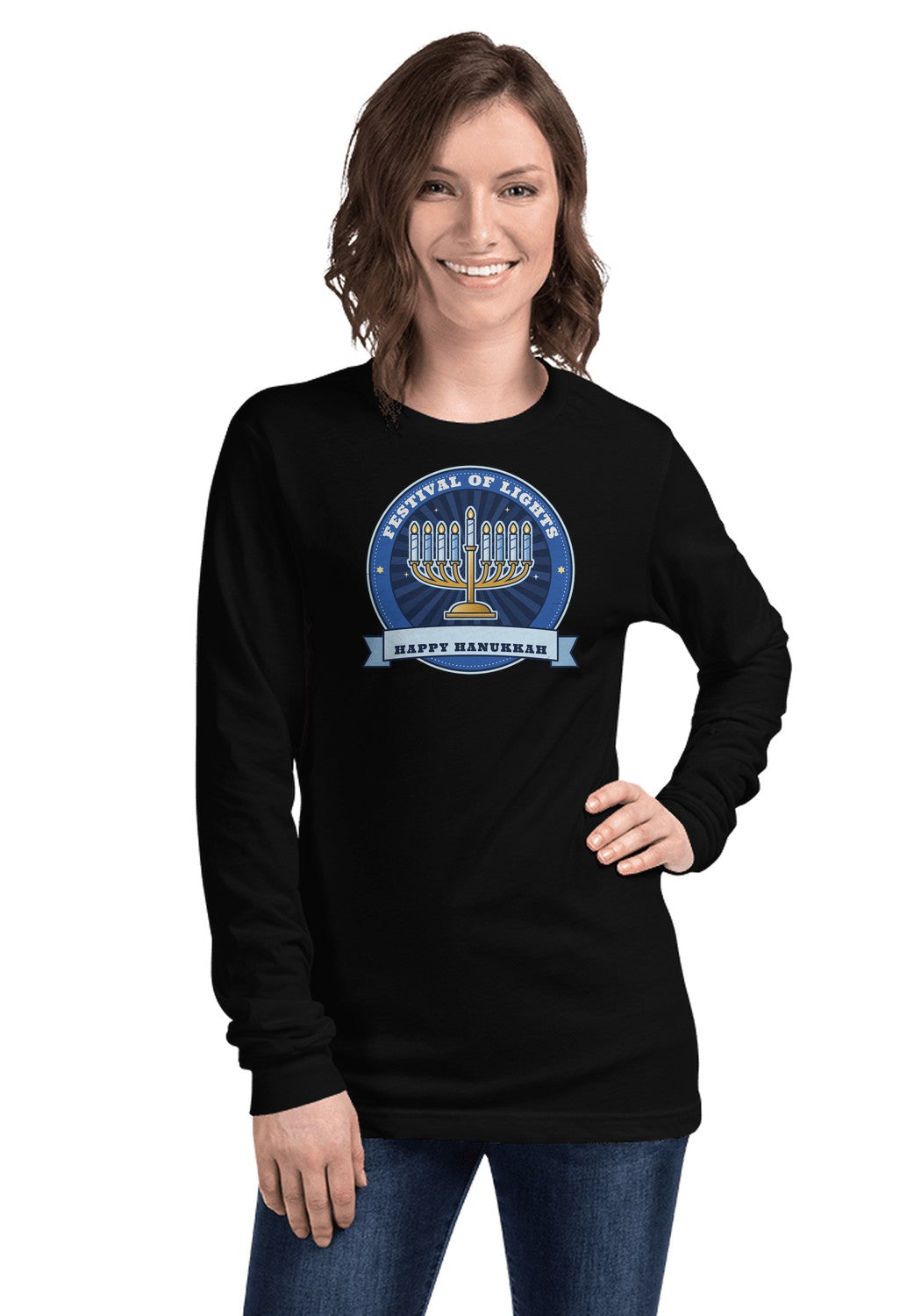 Festival of Lights long sleeve pajama tee in Black