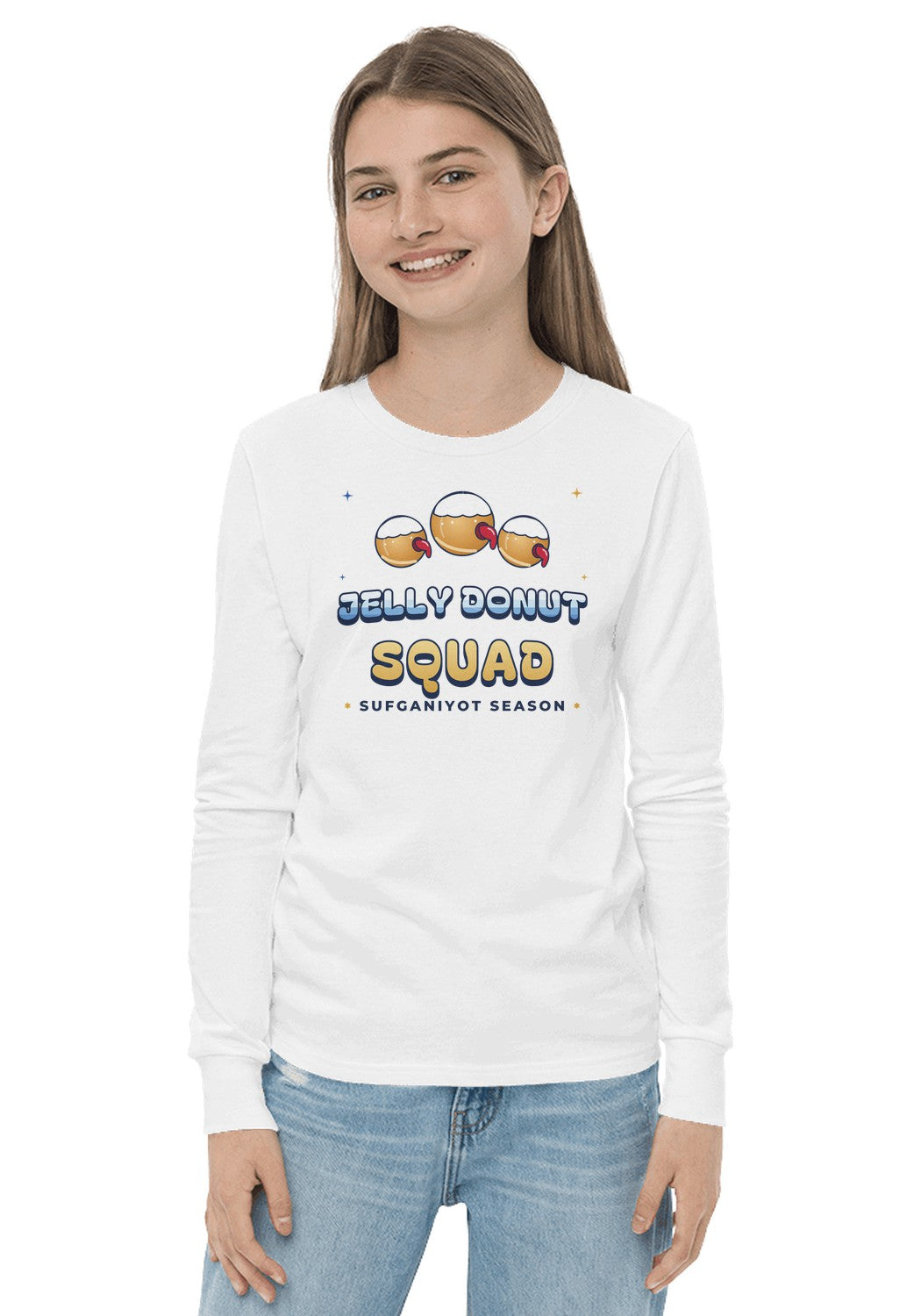 Jelly Donut Squad long sleeve pajama tee in White
