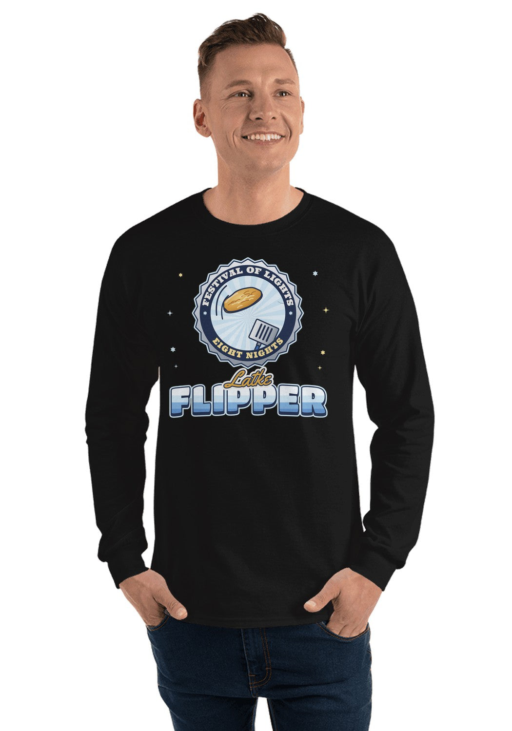 Latke Flipper long sleeve pajama tee in Black
