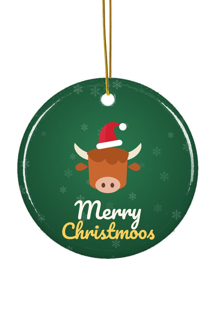 Highland cow Merry Christmoos ornament, circle shape