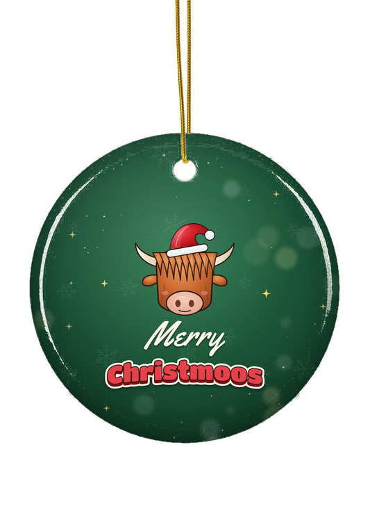 Highland cow Merry Christmoos ornament, circle shape