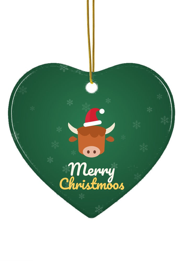 Highland cow Merry Christmoos ornament, heart shape