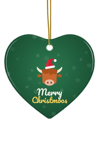 Highland cow Merry Christmoos ornament, heart shape