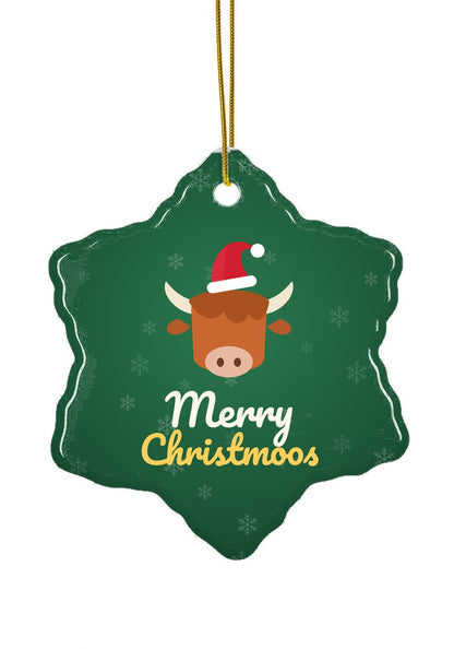 Highland cow Merry Christmoos ornament, snowflake shape