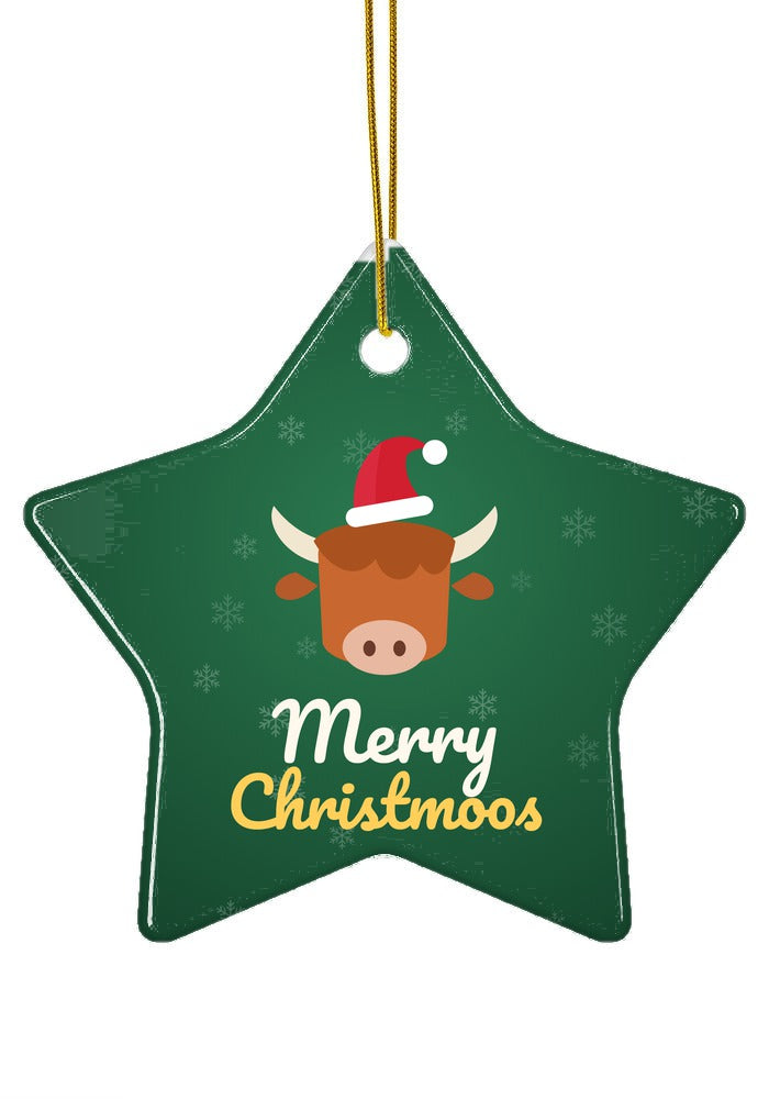 Highland cow Merry Christmoos ornament, star shape