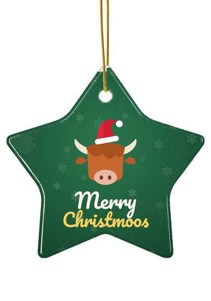 Highland cow Merry Christmoos ornament, star shape