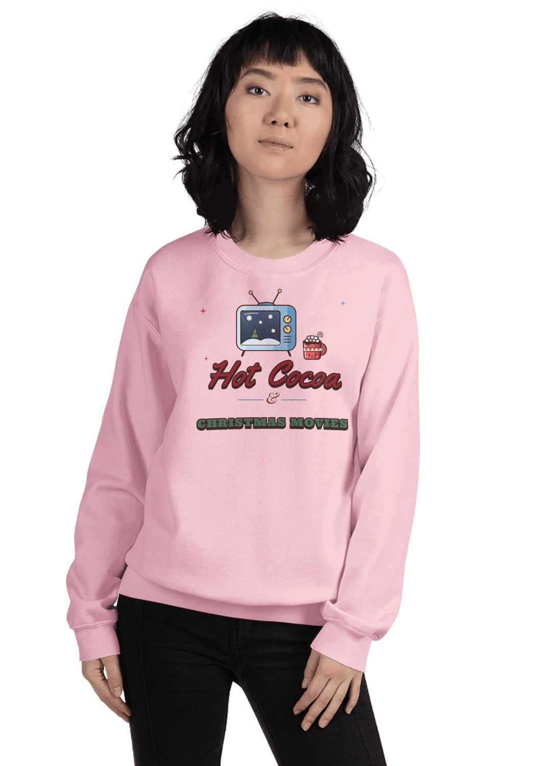 Hot Cocoa & Christmas Movies sweatshirt in Light Pink