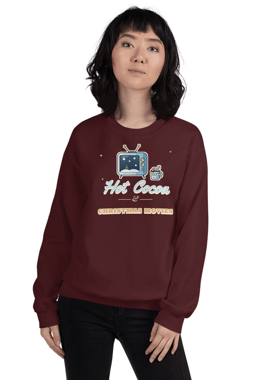Hot Cocoa & Christmas Movies sweatshirt in Maroon