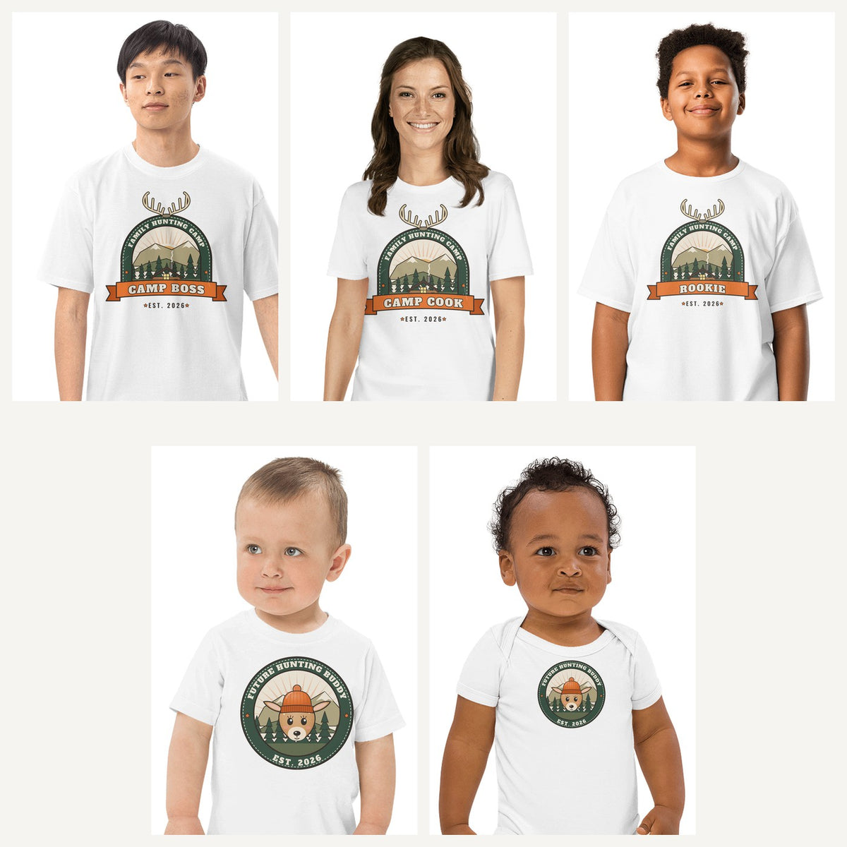 Hunting Season Family Shirts in White, family set