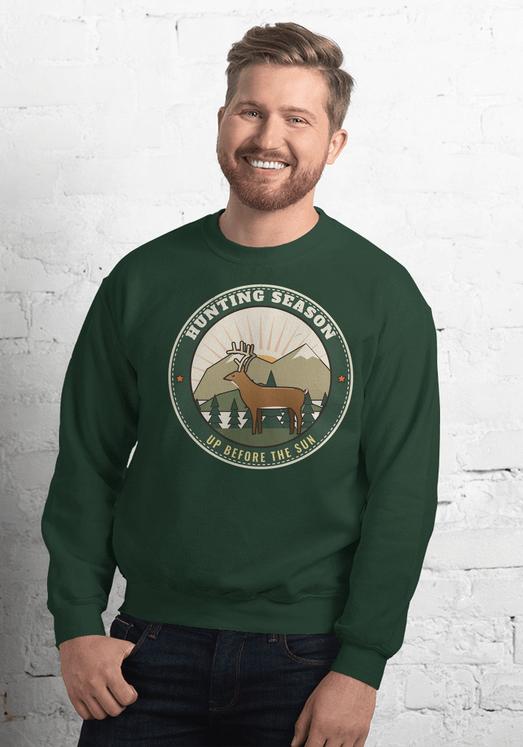 Hunting Season Sunrise sweatshirt in Forest Green