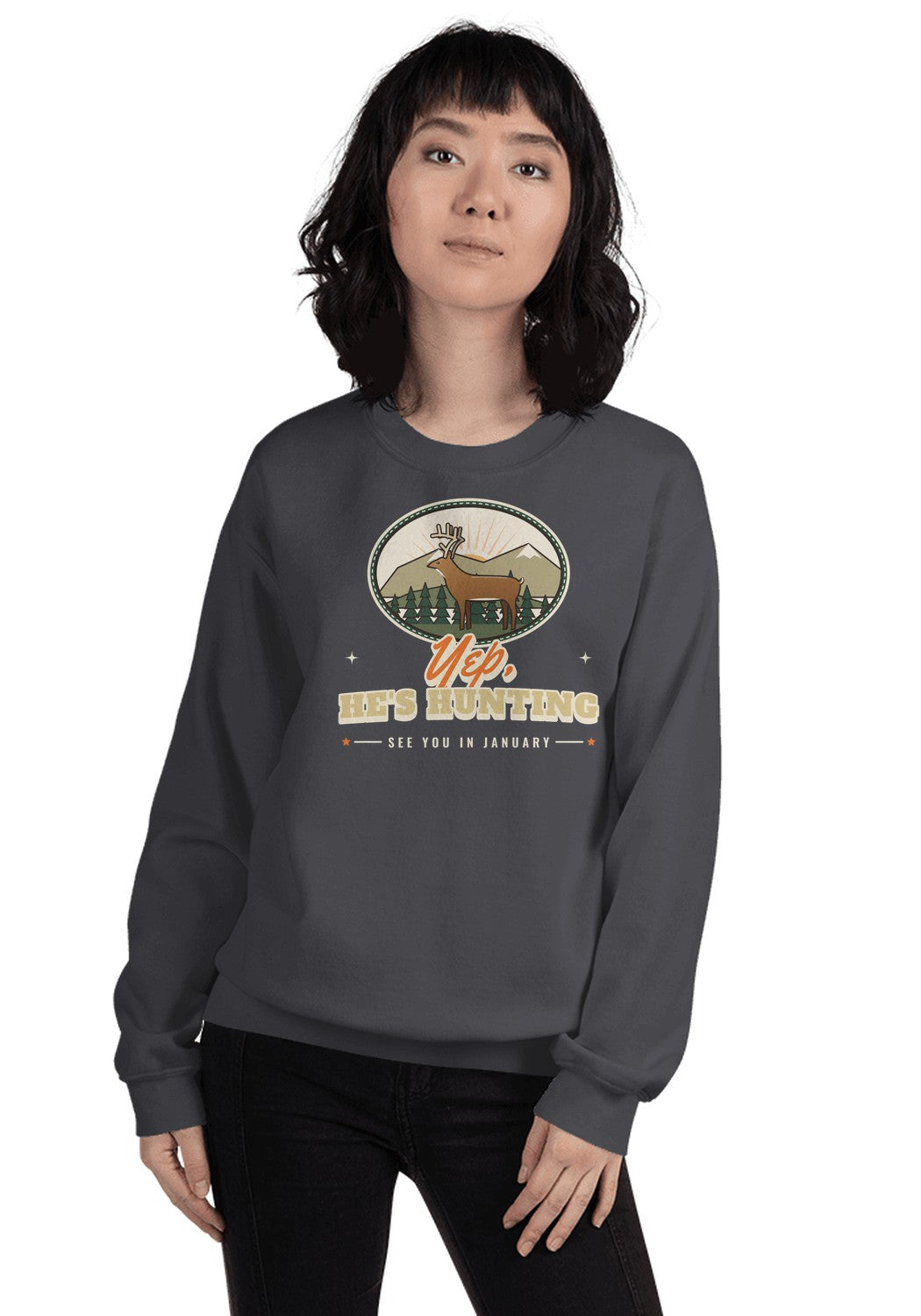 Yep, He's Hunting sweatshirt in Dark Heather
