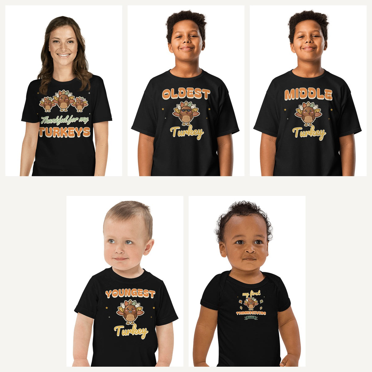 Kids Thanksgiving Shirts & My First Thanksgiving in Black, family set