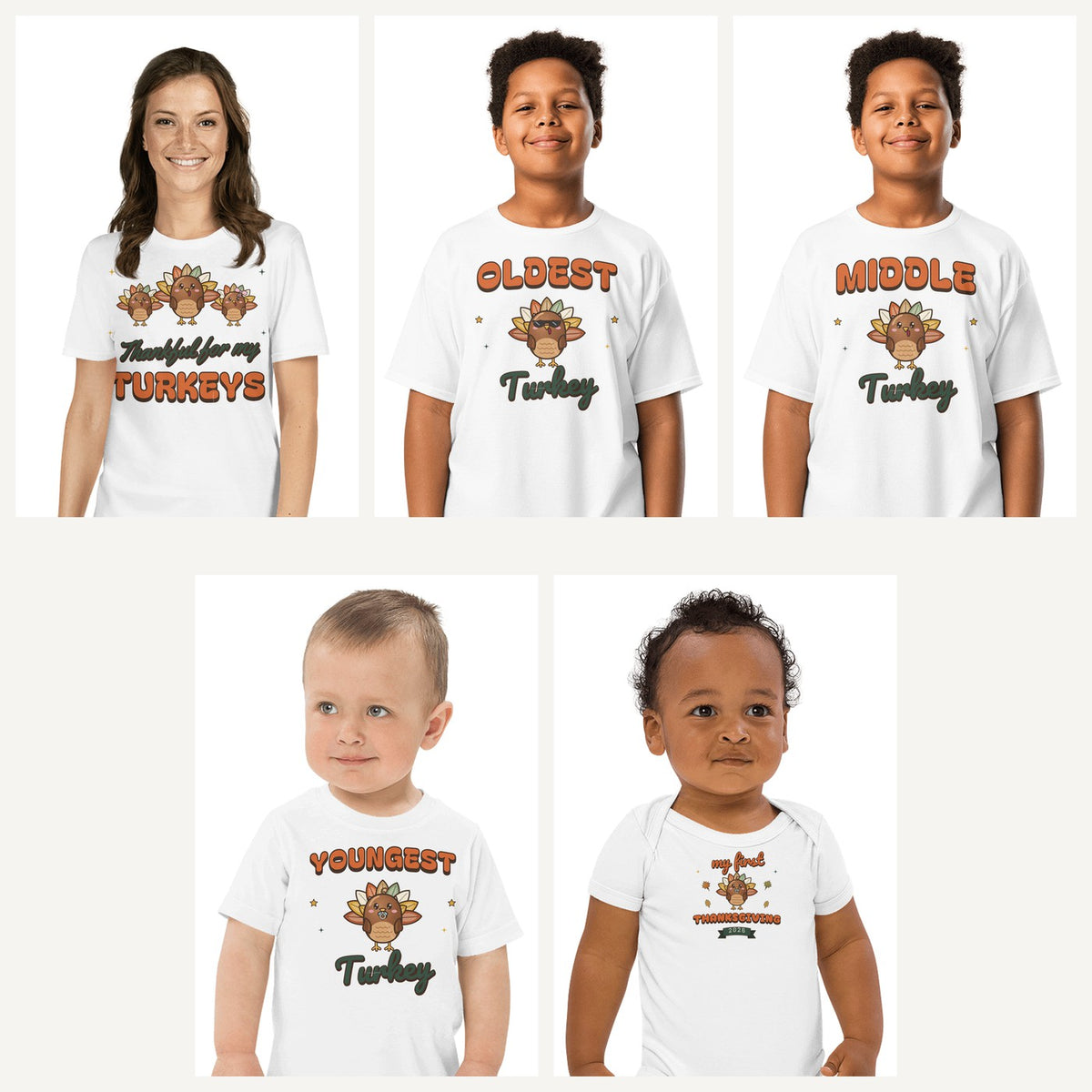 Kids Thanksgiving Shirts & My First Thanksgiving in White, family set