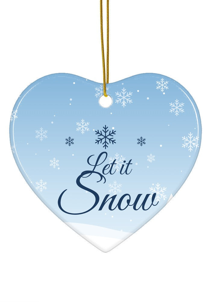 Let It Snow Ceramic Christmas Ornament, heart shape