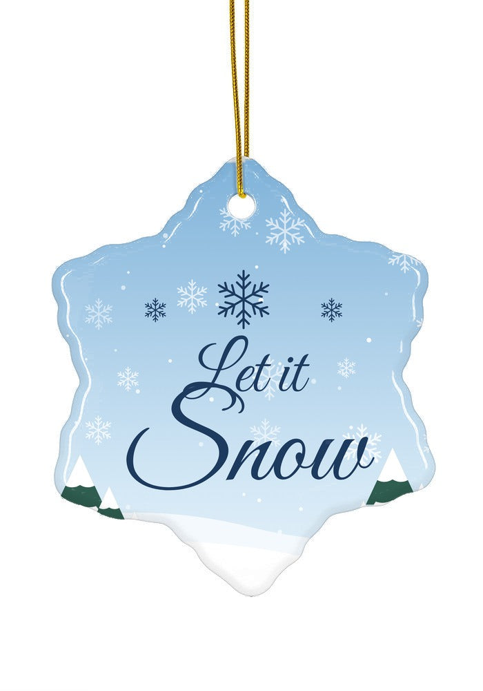 Let It Snow Ceramic Christmas Ornament, snowflake shape