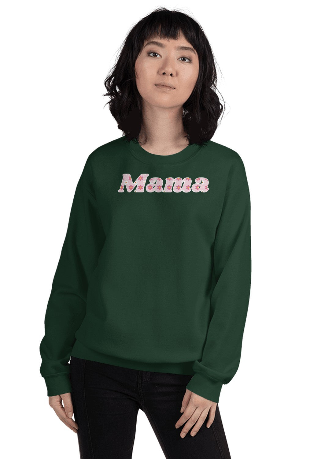 Floral Mama sweatshirt in Forest Green