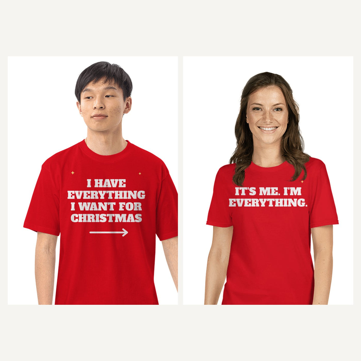 Matching Couples Christmas Shirts in Red, matching set