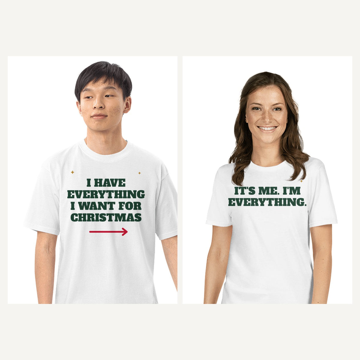 Matching Couples Christmas Shirts in White, matching set