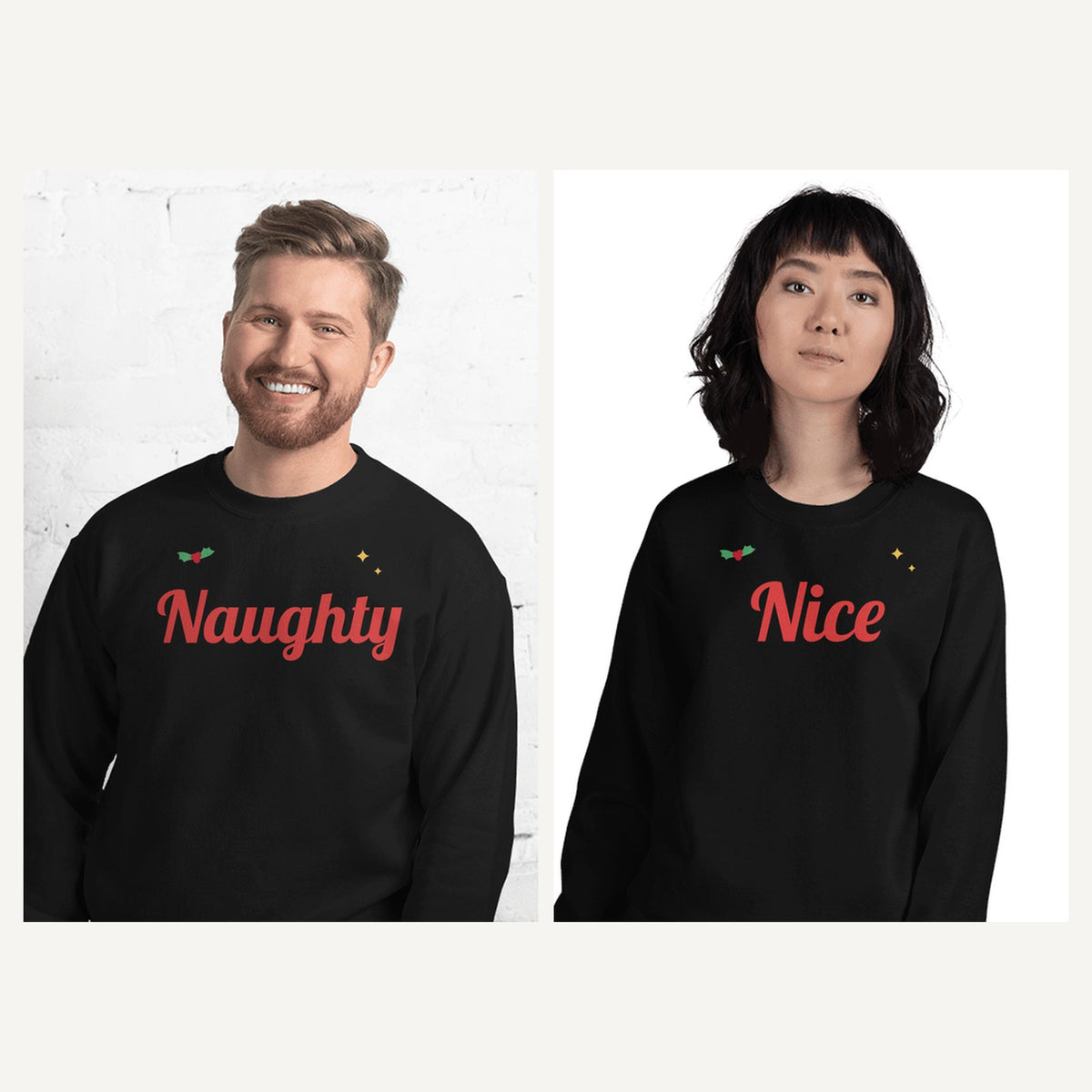 Matching Couples Christmas Sweatshirts in Black, matching set