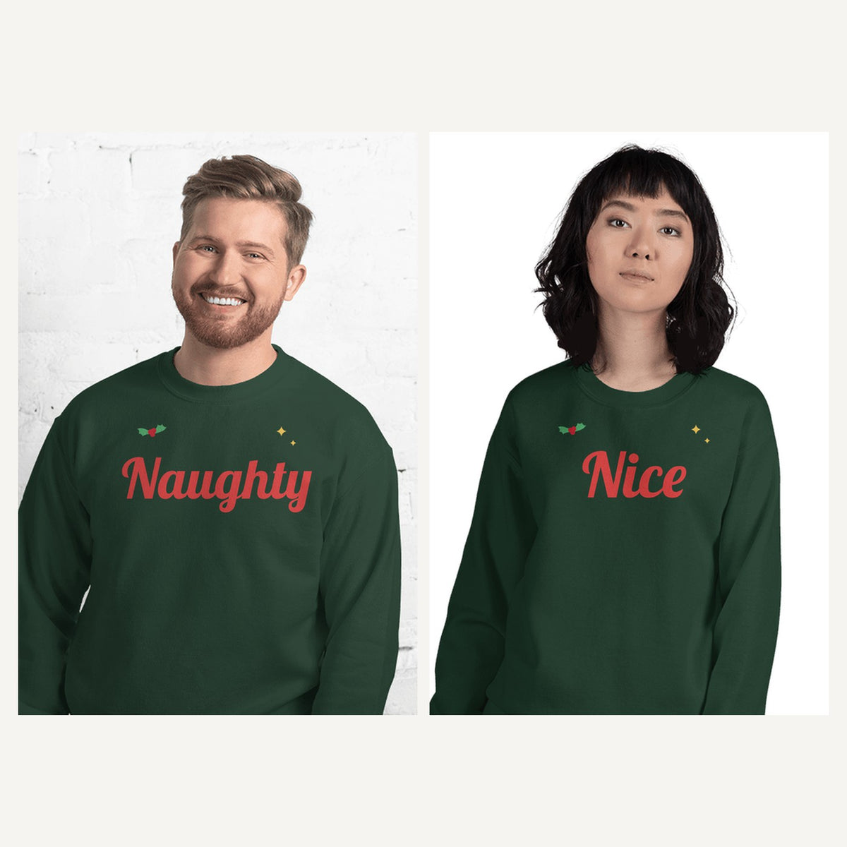 Matching Couples Christmas Sweatshirts in Forest Green, matching set