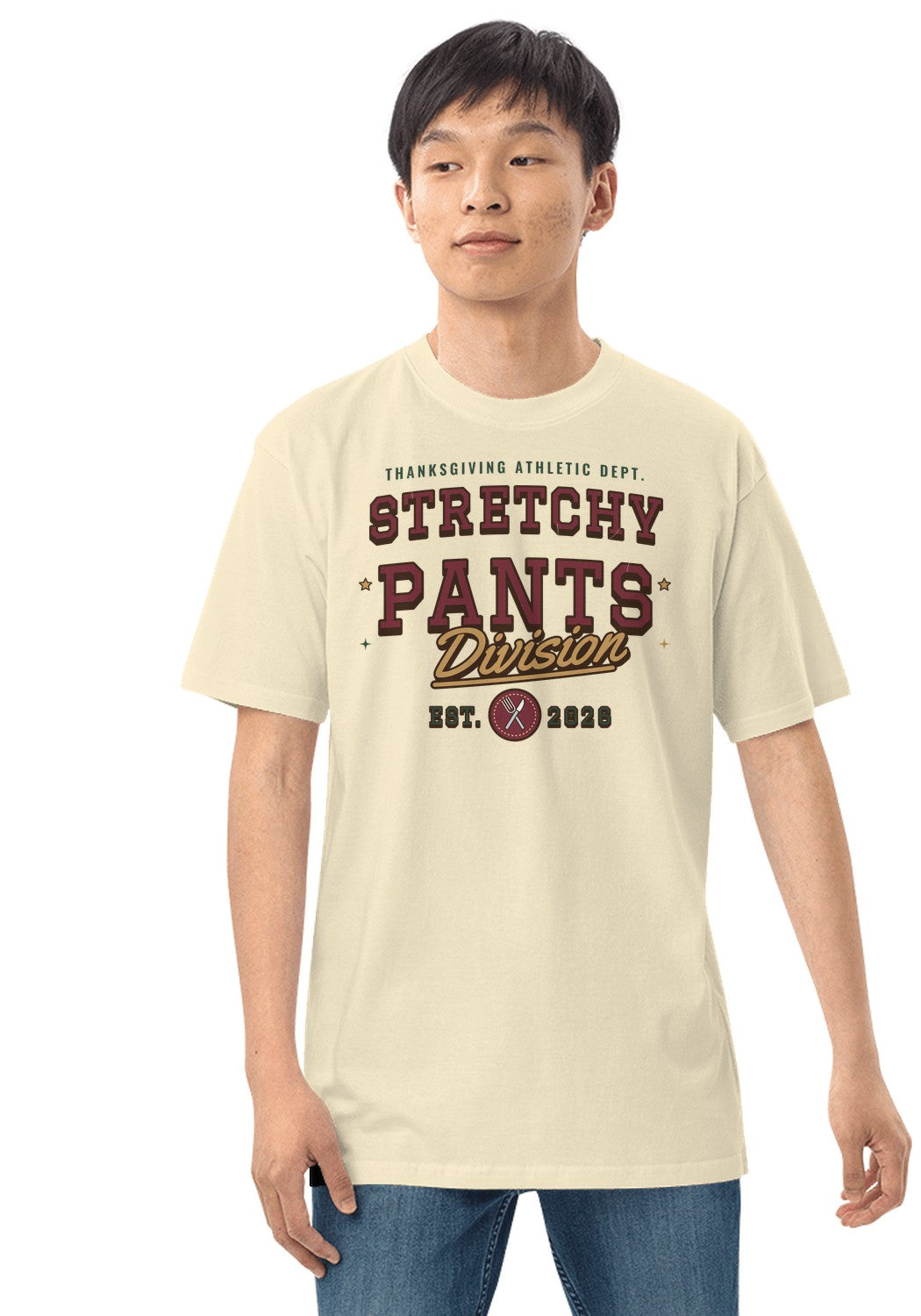 Stretchy Pants Division t-shirt in Natural