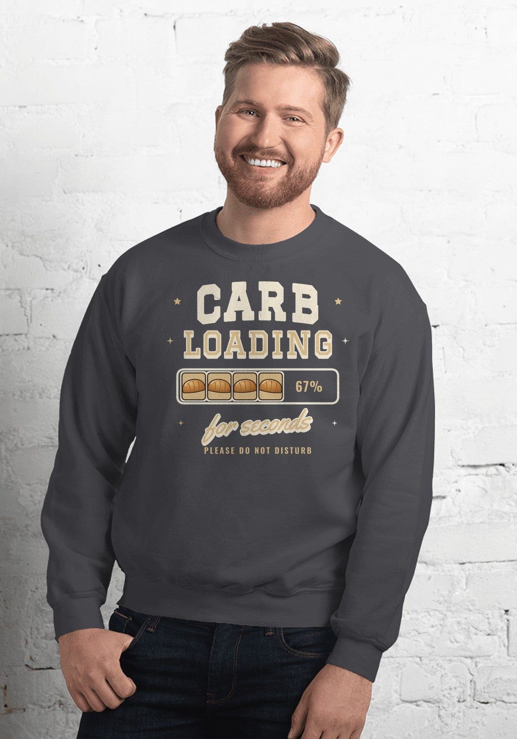 Carb Loading for Seconds sweatshirt in Dark Heather