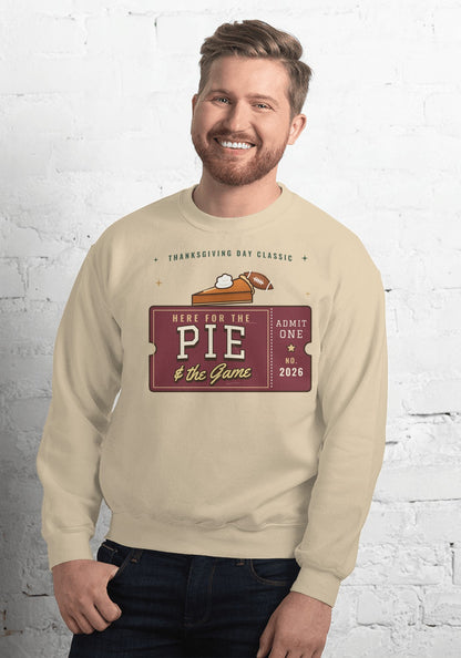 Here for the Pie and the Game sweatshirt in Sand