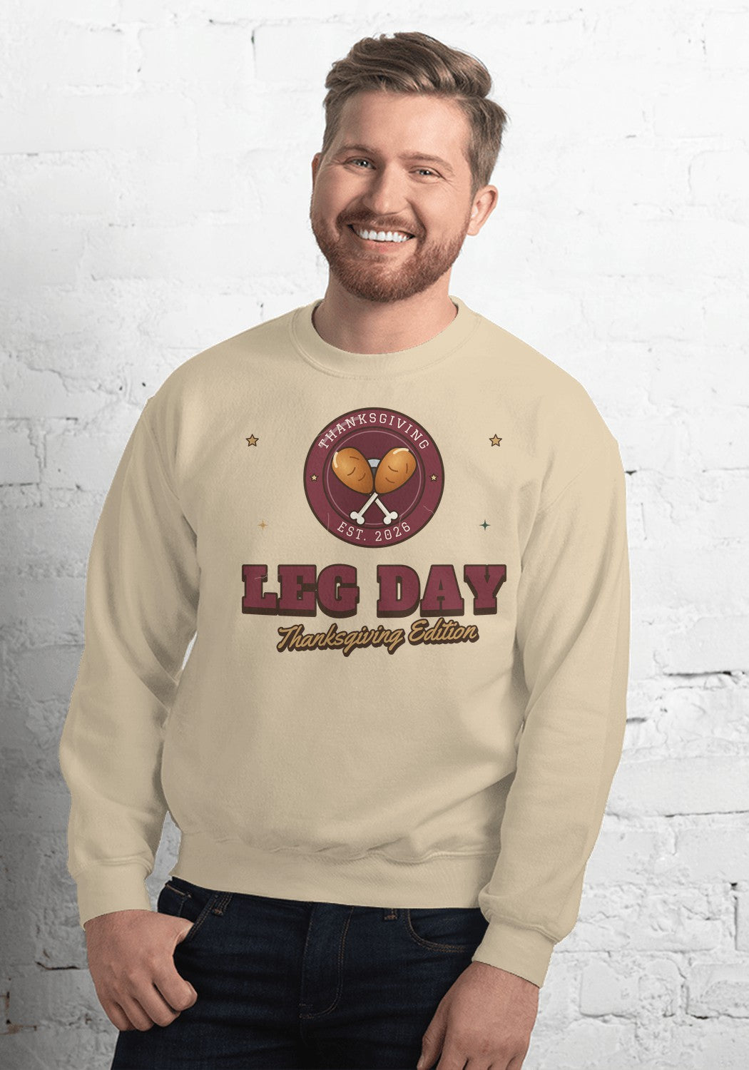 Thanksgiving Leg Day sweatshirt in Sand