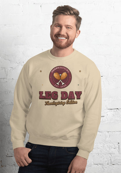 Thanksgiving Leg Day sweatshirt in Sand