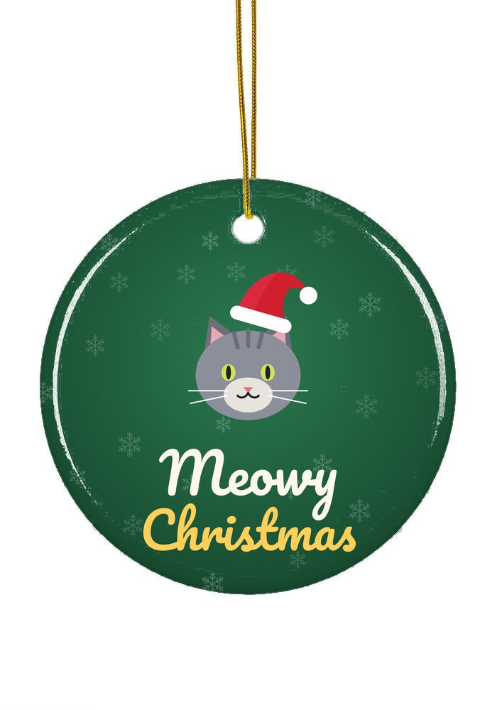 Meowy Christmas cat ornament, circle shape