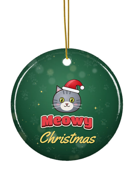 Meowy Christmas cat ornament, circle shape