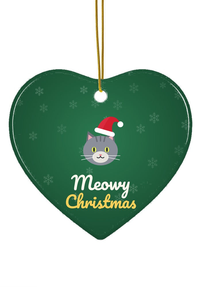 Meowy Christmas cat ornament, heart shape