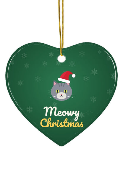 Meowy Christmas cat ornament, heart shape