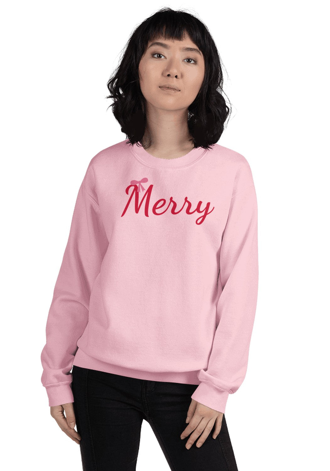 Merry Bow Christmas Sweatshirt in Light Pink