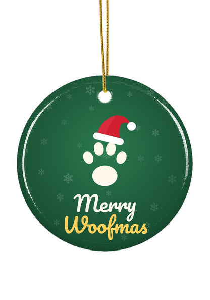 Merry Woofmas Dog Paw ornament, circle shape