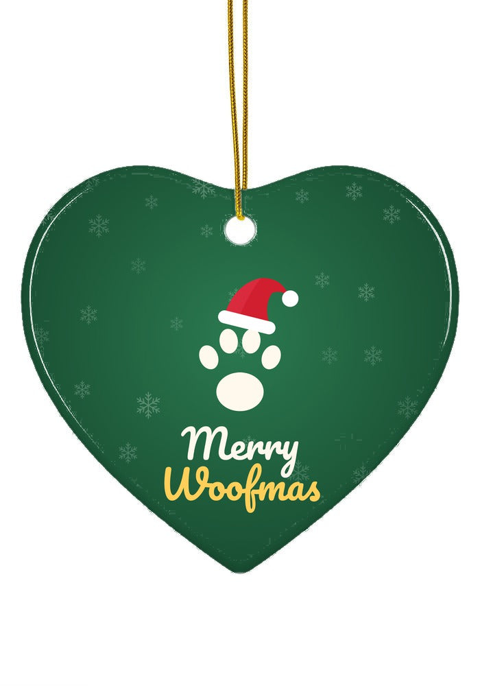 Merry Woofmas Dog Paw ornament, heart shape