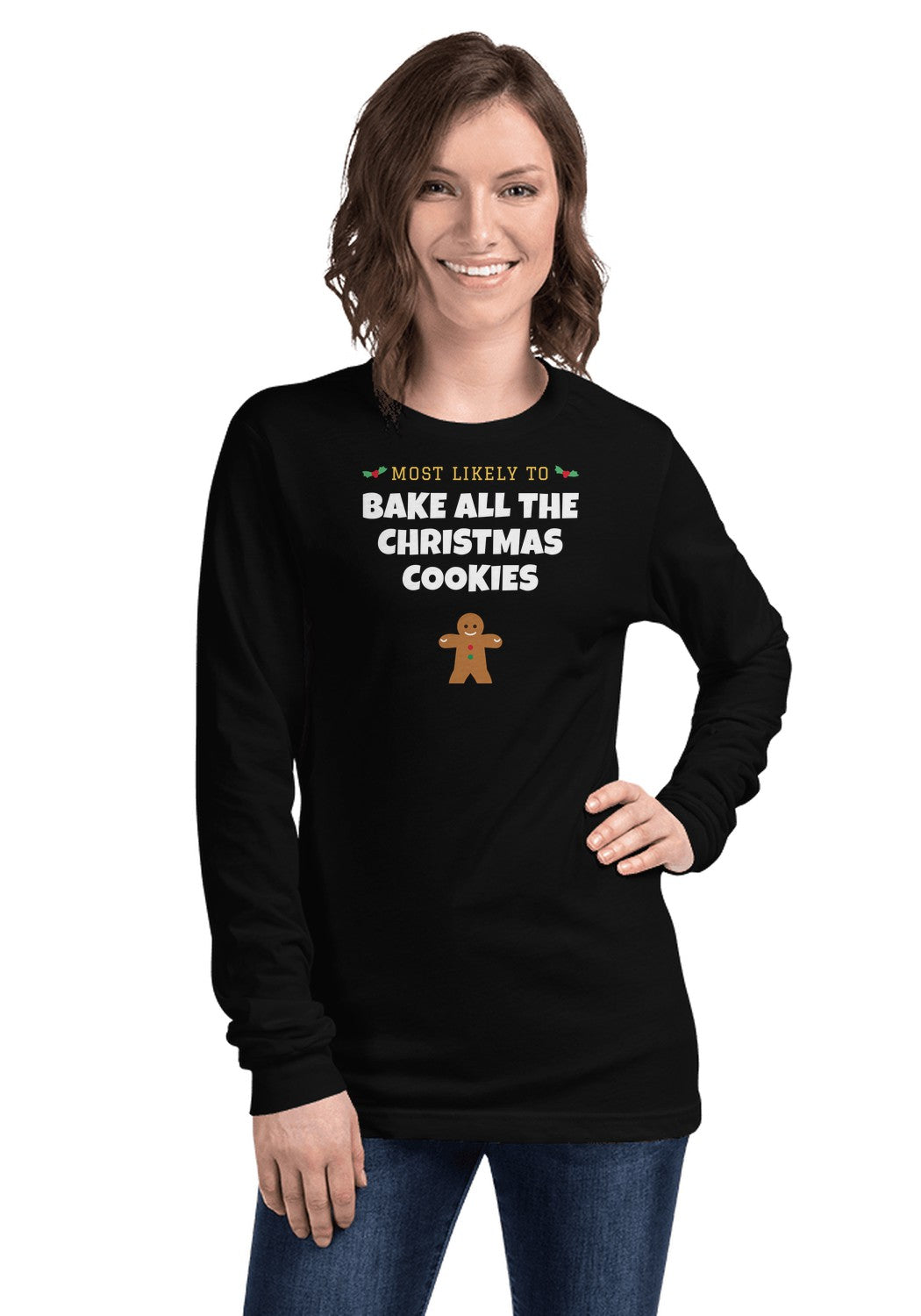 Bake All the Christmas Cookies long sleeve pajama tee in Black