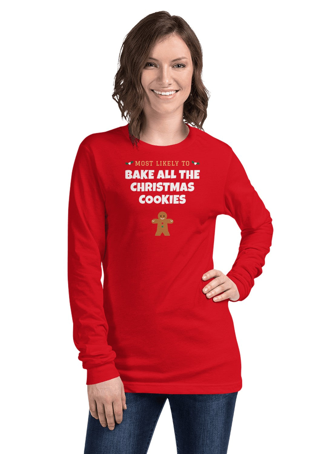 Bake All the Christmas Cookies long sleeve pajama tee in Red