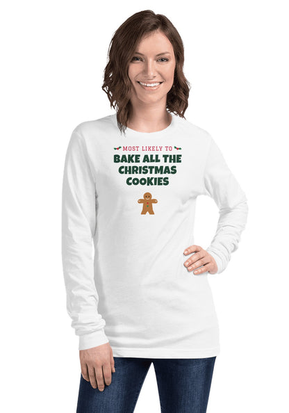 Bake All the Christmas Cookies long sleeve pajama tee in White