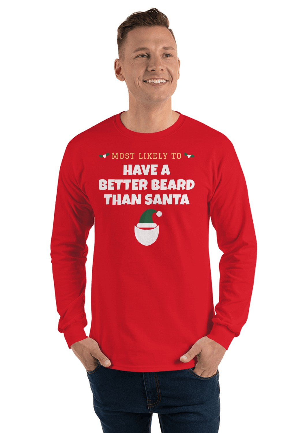 Have a Better Beard Than Santa long sleeve pajama tee in Red