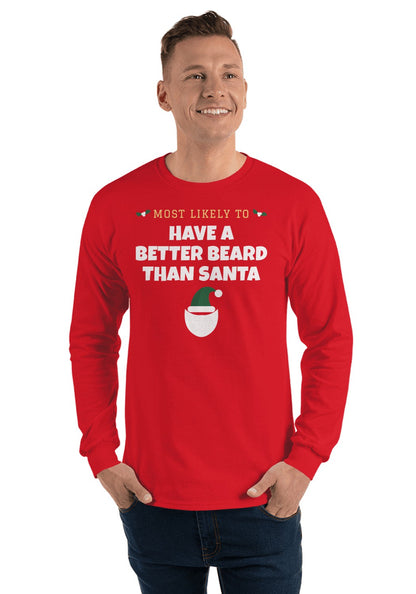Have a Better Beard Than Santa long sleeve pajama tee in Red