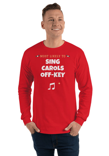 Sing Carols Off-Key long sleeve pajama tee in Red