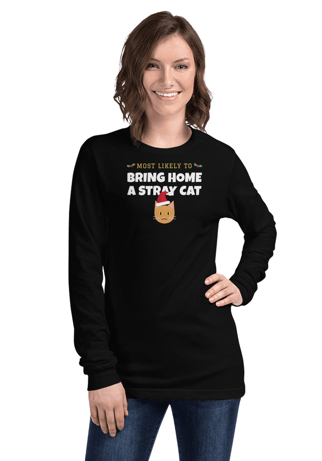 Bring Home a Stray Cat long sleeve pajama tee in Black