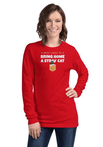 Bring Home a Stray Cat long sleeve pajama tee in Red