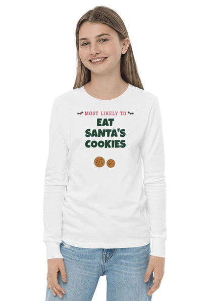 Eat Santa's Cookies long sleeve pajama tee in White
