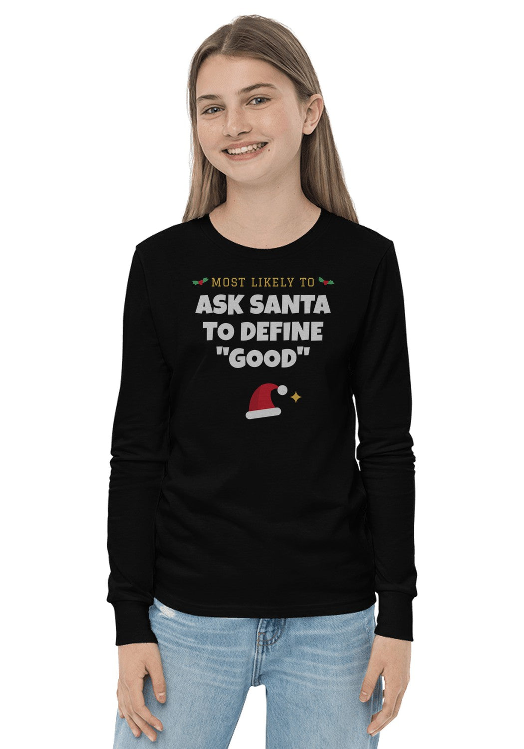 Ask Santa to Define "Good" long sleeve pajama tee in Black