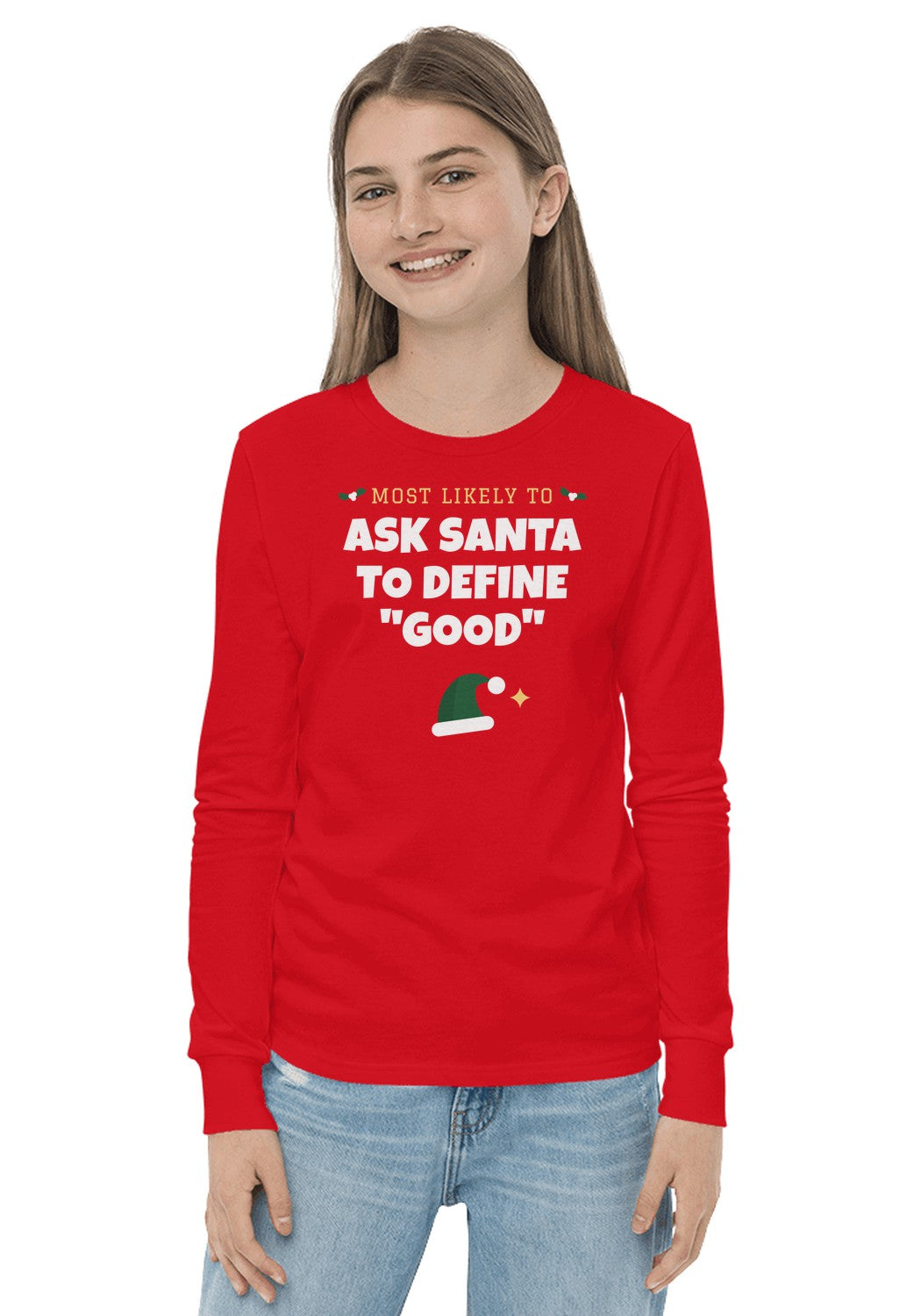Ask Santa to Define "Good" long sleeve pajama tee in Red